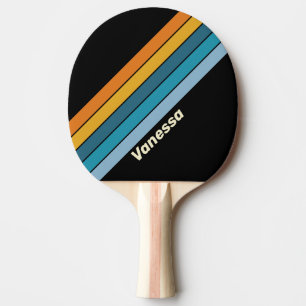 Black Rainbow Striped with Name Ping Pong Paddle