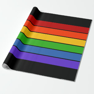Black Rainbow Striped Wrapping Paper