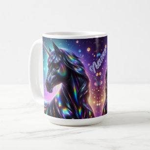 BLACK RAINBOW UNICORN CELESTIAL FANTASY ART COFFEE MUG