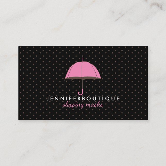 Black Raining Winter Polka Dots Umbrella Business Card (Front)