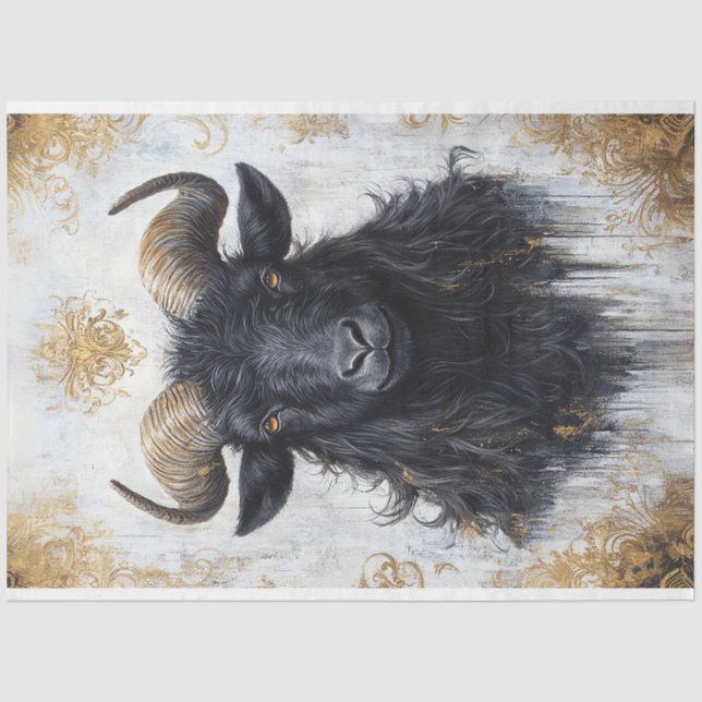 Black Ram Goat Portrait Decoupage Tissue Paper (Front)