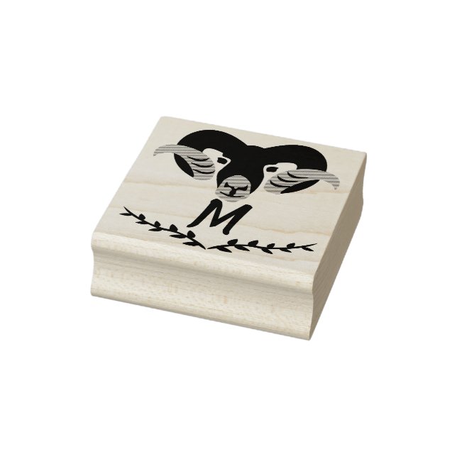 Black Ram with Twisted Horns Silhouette Monogram Rubber Stamp (Stamp)
