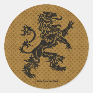 Black Rampant Lion and Fleur de Lis Classic Round Sticker
