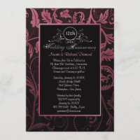 Black & Raspberry Damask 12th Wedding Anniversary
