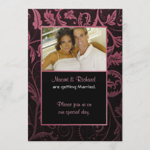 Black & Raspberry Damask Photo Invitation