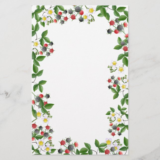Black Raspberry Floral Stationery (Front)