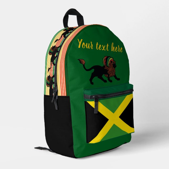 Black Rasta Lion Jamaican Flag Design Printed Backpack (Back Corner Left)