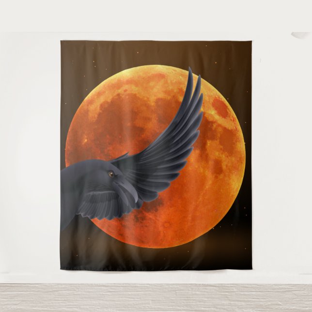 Black Raven and Blood Red Moon Tapestry (Front)