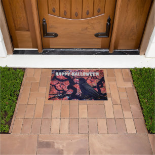 Black Raven and Gnarly Japanese Maple Halloween Doormat