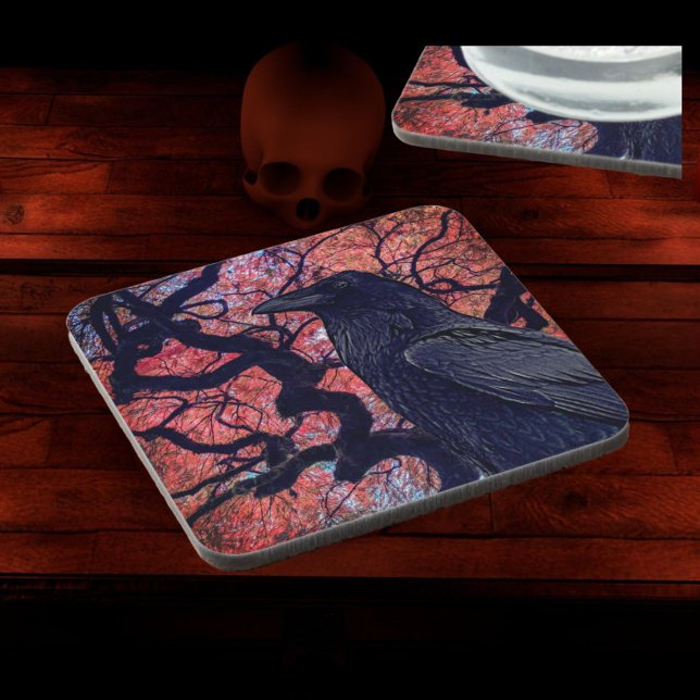Black Raven and Gnarly Japanese Maple Tree Coaster (In situ)