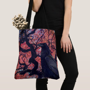 Black Raven and Gnarly Japanese Maple Tree Tote Bag