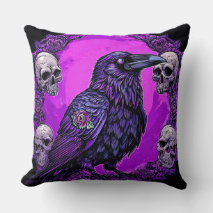 Black Raven and Skulls Cushion