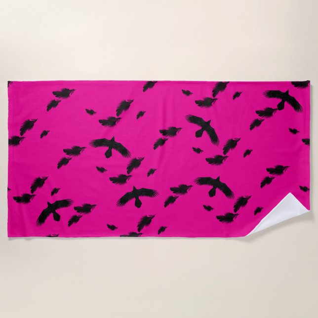 Black raven beach towel (Front)