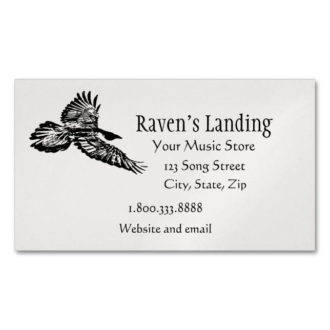 Black Raven Bird Soaring in Flight Art Business Ca Magnetic Business Card (Front)