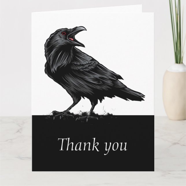 Black Raven Bird Thank You Thanks  (Front)