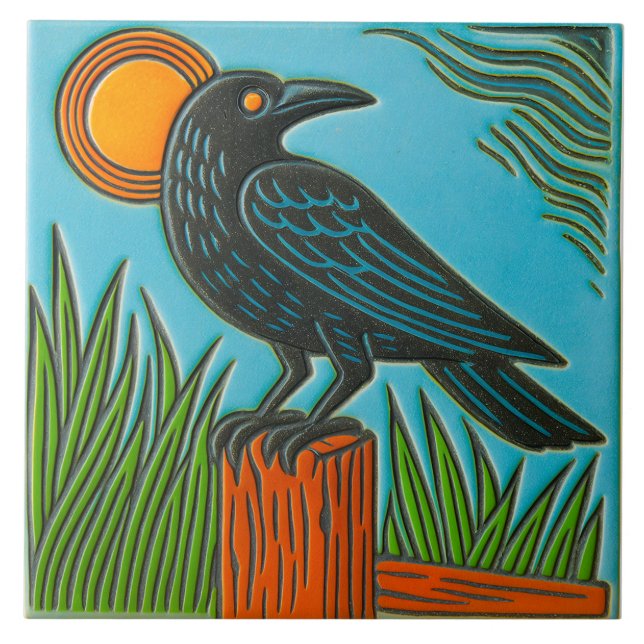 Black Raven Bird Tile (Front)