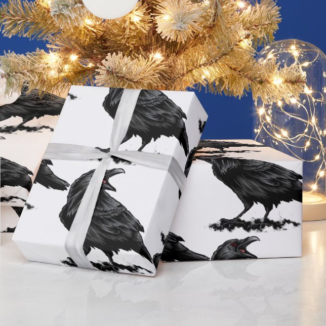Black Raven Bird Wildlife Art Wrapping Paper (Holidays)