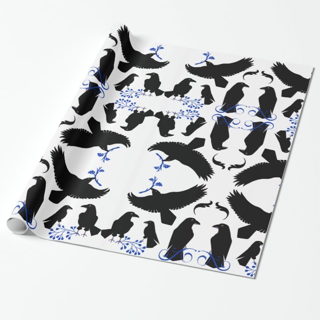 Black Raven Crow Myth Birds Viking Trickster Pagan Wrapping Paper (Unrolled)