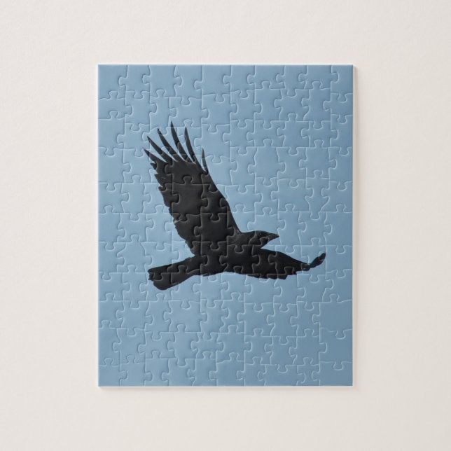Black Raven Flying in Blue Sky Photo Jigsaw Puzzle (Vertical)