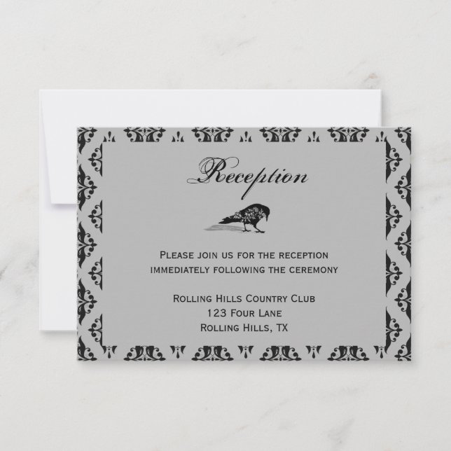 Black Raven Gothic Frame Wedding Reception Invitation (Front)