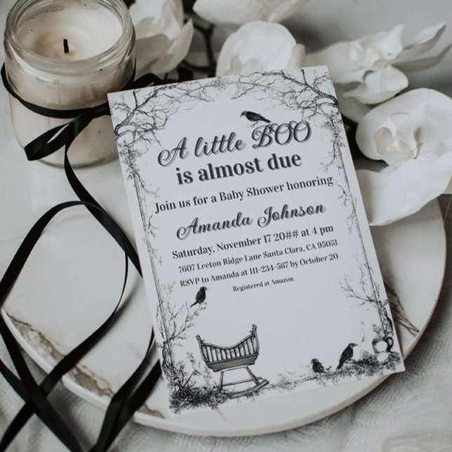 Black Raven Halloween Little Boo Baby Shower  Invitation (Creator Uploaded)