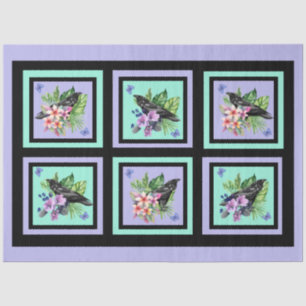 Black Raven Mixed Watercolor Flowers Tissue Paper