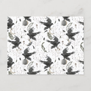 Black Raven, Moon and Wild Plants Witchcraft   Postcard