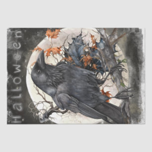 Black Raven Moon Dead Floral Halloween Tissue Paper