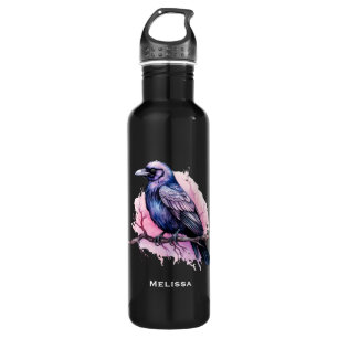 Black Raven on a Branch Illustration 710 Ml Water Bottle