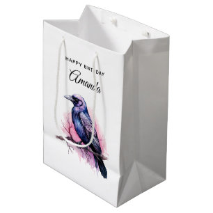 Black Raven on a Branch Illustration Birthday Medium Gift Bag