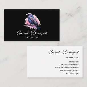 Black Raven on a Branch Illustration Business Card