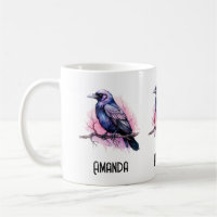 Black Raven on a Branch Illustration