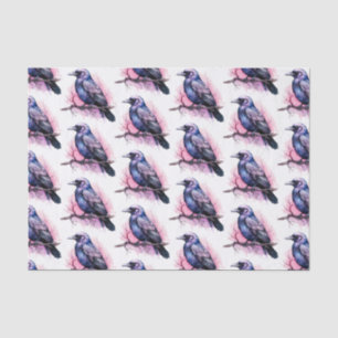 Black Raven on a Branch Illustration Pattern Tissue Paper