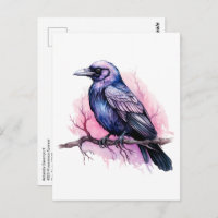 Black Raven on a Branch Illustration