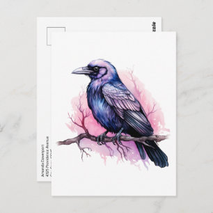 Black Raven on a Branch Illustration Postcard