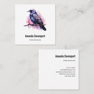 Black Raven on a Branch Illustration Square Business Card