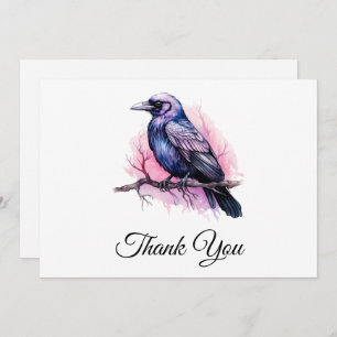 Black Raven on a Branch Illustration Thank You Card
