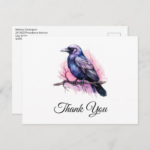 Black Raven on a Branch Illustration Thank You Postcard
