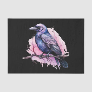 Black Raven on a Branch Illustration Tissue Paper