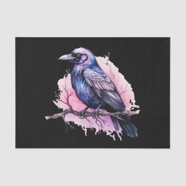 Black Raven on a Branch Illustration Tissue Paper (Front)