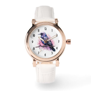 Black Raven on a Branch Illustration Watch