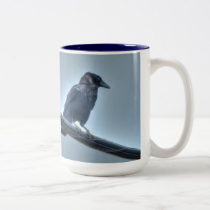 Black Raven on a Powerline Gothic, Celtic, Wiccan Two-Tone Coffee Mug