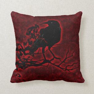 Black Raven on Deep Red Cushion