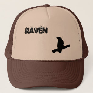 Black Raven or Crow on a branch Trucker Hat