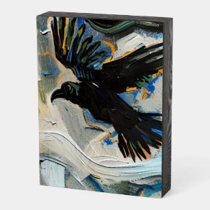 Black raven painting wooden box sign