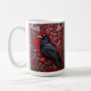 Black Raven Red Floral William Morris Inspired Coffee Mug