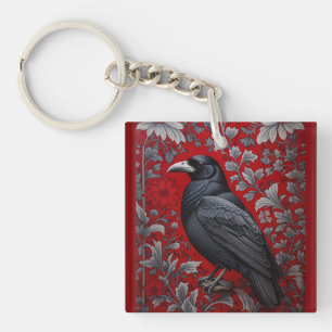 Black Raven Red Floral William Morris Inspired Key Ring