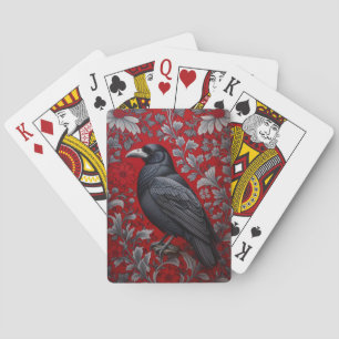 Black Raven Red Floral William Morris Inspired Playing Cards