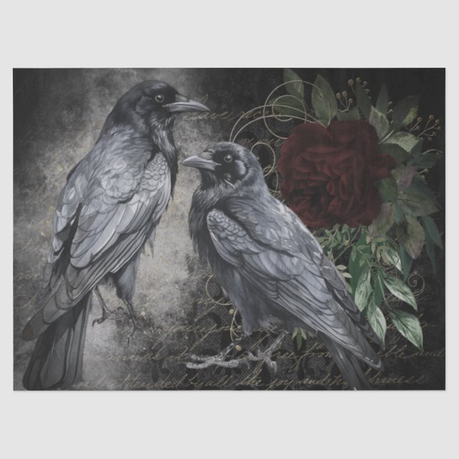 Black Raven Rose Whimsical Tissue Paper (Front)