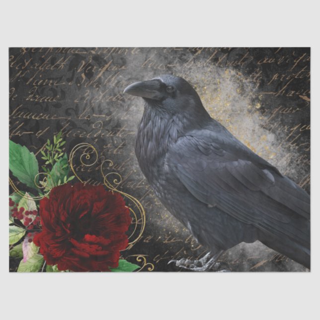 Black Raven Rose Whimsical Tissue Paper (Front)